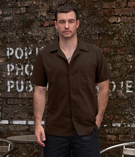 Image of VATPAVE Mens Striped Summer Shirt Casual Button Down Short Sleeve Beach Shirts Cotton Shirts for Men