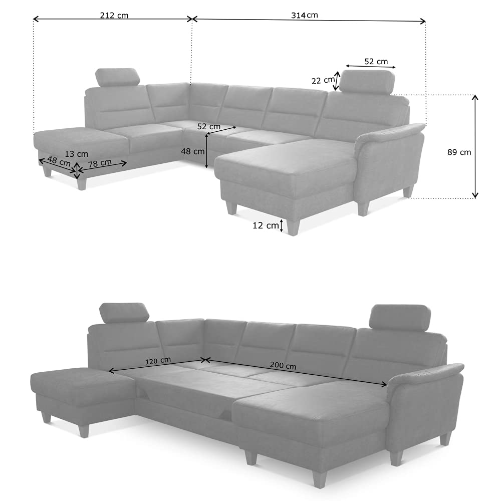 CAVADORE Wohnlandschaft Palera / Federkern-Sofa in U-Form im Landhausstil / 314 x 89 x 212 / Mikrofaser in Lederoptik, Dunkelgrau
