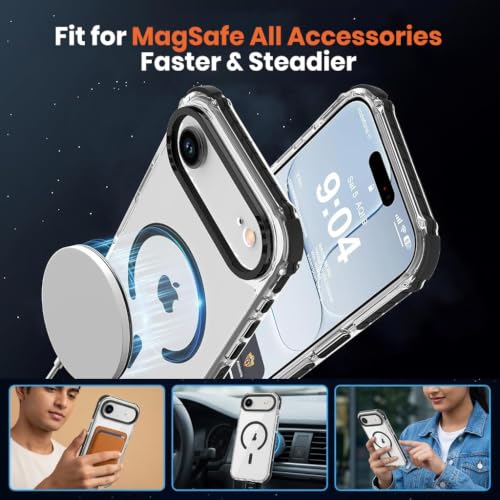 Image of ZORBES Strong Magnetic Case for iPhone 17 Air 6.5 inch Compatible with Magsafe, Military Grade Drop Protection, Clear Slim Shockproof Protective Phone Cover for Daily Use-Transparent, Black