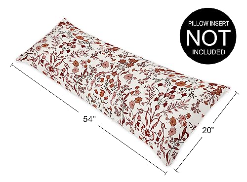 Image of Sweet Jojo Designs Ivory Orange Boho Vintage Floral Women Girl Body Pillow Cover Case Decorative Accent Long Couch Kids Bed Pregnancy Pillowcase 54x20 - Bohemian Wildflower Botanical Farmhouse Fringe