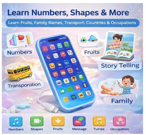 Image of Brand Conquer Baby Musical Toy for 1+ Year, Interactive Learning with Lights & Sounds,Educational ABC Numbers Shapes Songs Toy,Portable Toy Early Development Gift for Boys & Girls(CellPhone Toys Blue)