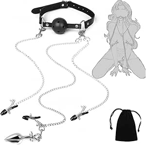 BDSM Nipple Sex Toys Adjustable Metal Nipple Clamps with Chain and Metal Anal plug, Breast Clips Labia Clit Clamp Sex Bondage Restraint Fetish Flirting Kinky Adult Sex Toys for Women Couples