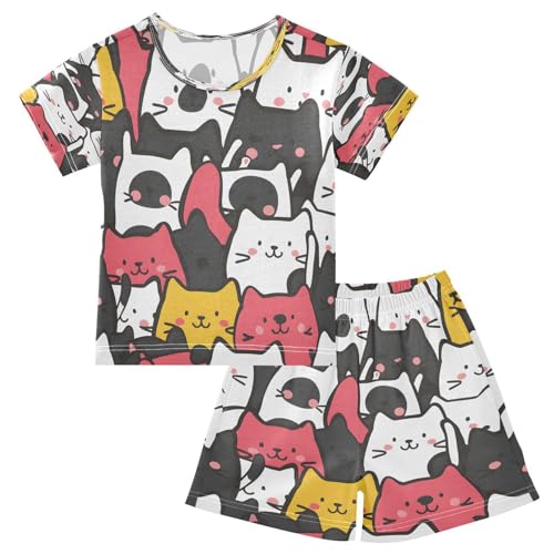 senya Short Sleeve Pajamas Sets Summer Cotton Sleepwear Cats Face