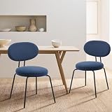 COLAMY Polsterstühle für das Esszimmer, 2er Set, Moderne Küchenstühle mit Rückenlehne, Kleine runde Metallseitenstühle mit gekrümmter Rückenlehne für Esszimmer, Küche, Restaurant, Blau