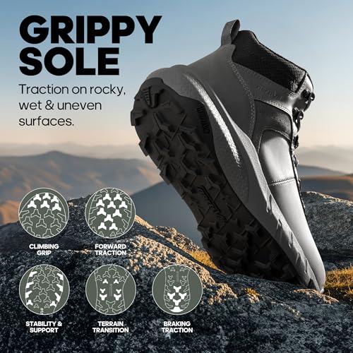 NORTIV 8 Men's Waterproof Hiking Boots Lightweight Outdoor Mid Trekking Leather Shoes DriftShield,Size 9.5,Grey,NMUMHB2505