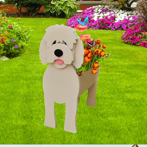 strolfay Golden Doodle Dog Planter Plant Pots Cute Dog Flower Planter Gifts for Pet Lovers Unique Animal Plant Pots Office Indoor Outdoor Garden Decor(9.45 * 7.17 * 13.82in)