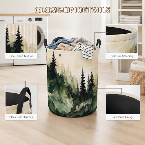 Image of Misty Forest Laundry Basket Oxford Cloth Laundry Hamper With Handle Foldable Portable Clothes Storage Basket Storage Bag For Laundry Room /Bathroom /Bedroom /Dormitory 20.8 inchx16 inch
