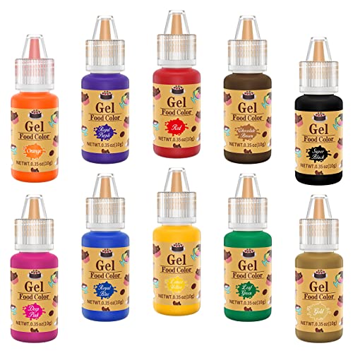 E-Kongton Lebensmittelfarbe Gel- Hochkonzentrierte Flüssige Gel-Lebensmittelfarbe zum Backen, für Macarons, Kekse, Fondant, Gebäck und Kuchendekoration, Osterei-Dekoration & DIY (0,35oz/Flasche) Cover