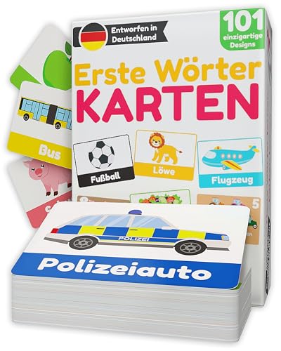 Erste Wörter Karten | Lernkarten Kleinkinder 1 2 3 Jahre | Lern Karten Kinder | Baby & Kleinkind Bildkarten | 101 Einzigartige Lernkarten | Ab 12 Monaten | Sprach- & Sprechförderung