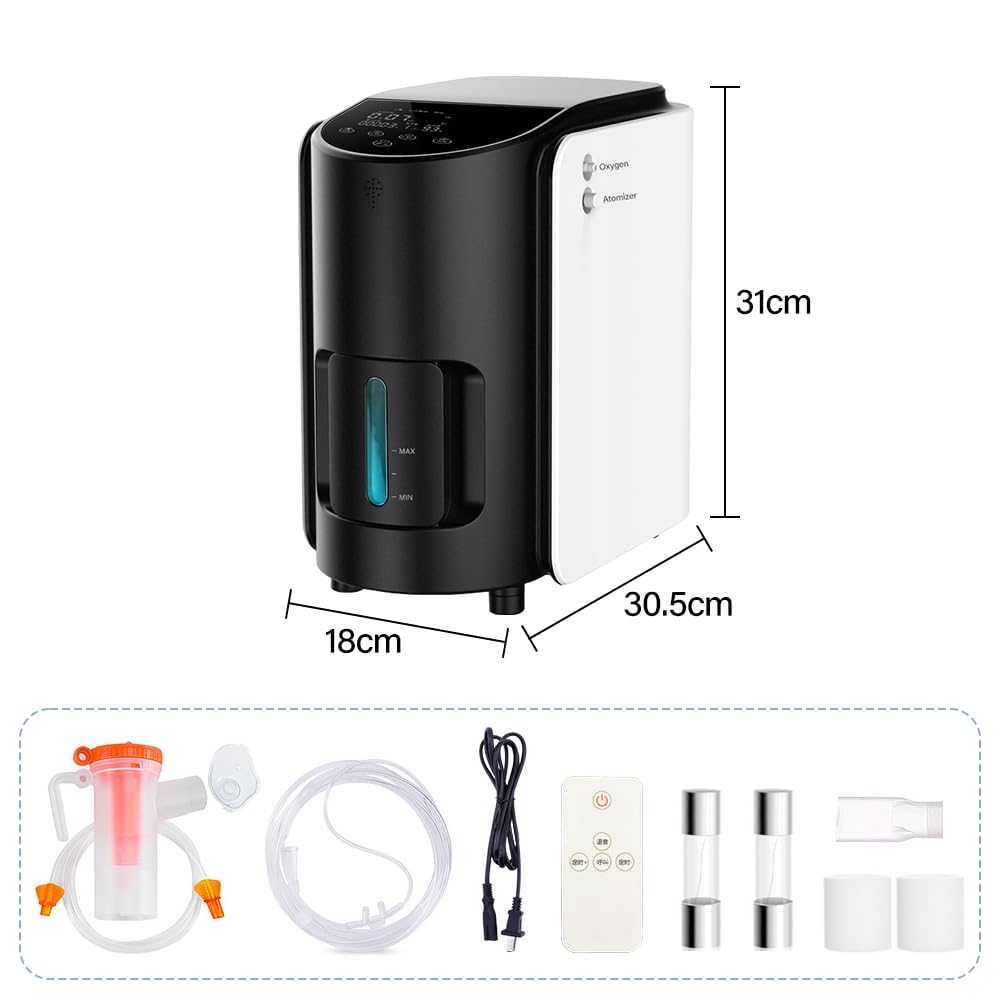 Aerosol Portatile, Concentratore di ossigeno portatile circa 1L-2L/min ossigeno 93% purezza,Display Digitale, Ciclo 24 ore