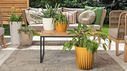 Lamela MIRA Flowerpot Herb Plant Flower pot | New Season 2022 | Balcony Garden Container Bucket | 2in1 set Two parts with insert (Ø 19cm H 22,6cm, Mustard)