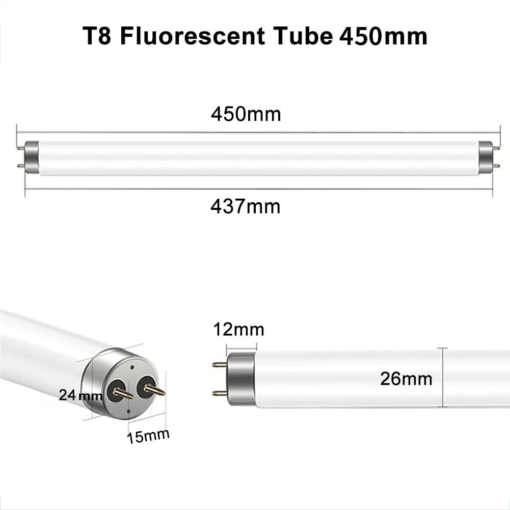 genérico T8 Tubos Fluorescentes 450mm 15W, Paquete De 4 Blanco Frío 6500K, Casquillo G13, Lámpara De Bajo Consumo, Luz De Emergencia De Bajo Consumo Para Cocina, Baño, Armario Y Garaje