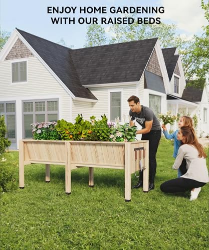 45x23x30 Inch Raised Garden Bed With Leg For Outdoor Growing Vegetables and Herbs, 6X2X2.5 Ft Elevated Wood Planter Box Stand With Hooks for Backyard, Patio, Balcony w/Non-Woven Liner, 13.7In Depth