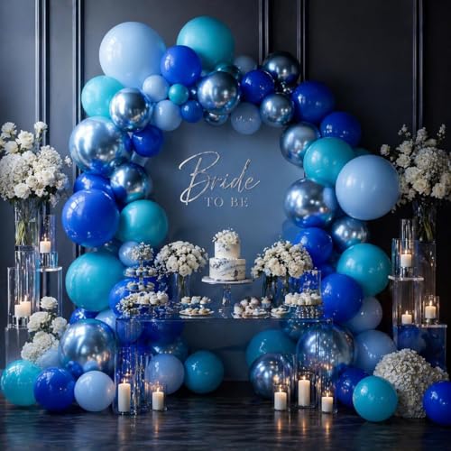 Image of Blue Balloon Set, 12 Inch Metallic Chrome Light Royal Baby Dark Sky Matte Powder Shades of Blue Teal Latex Balloons for Men Boy Birthday Father's Day Bridal Shower Wedding Ocean Party Decorations