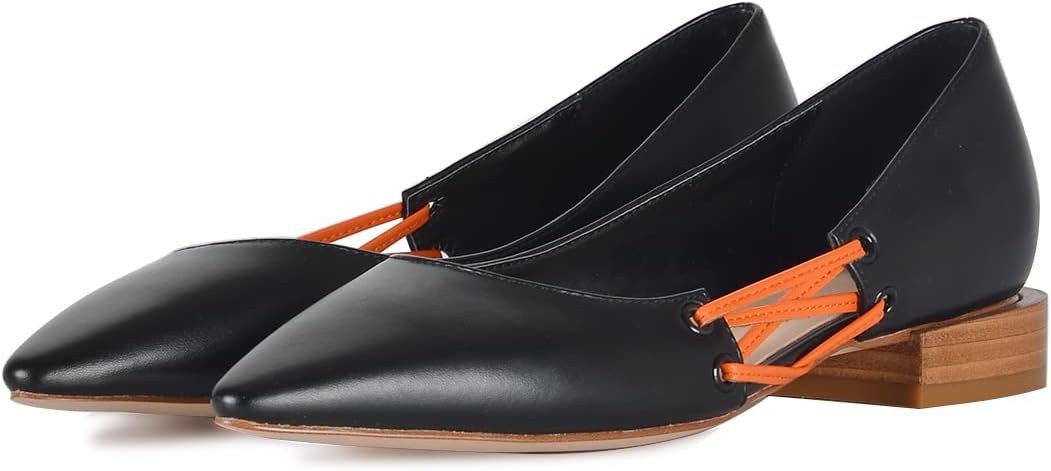 FSJ Women Stylish Pointed Toe Low Heel Flat Pumps Slip On Adjustable Strap Party Dress Casual Office Shoes Size 4-15 US