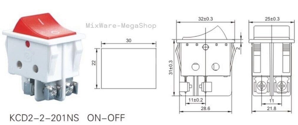 Interruttore A Bilanciere Rosso Con Contatti A Vite, 2 Poli - Foto 2