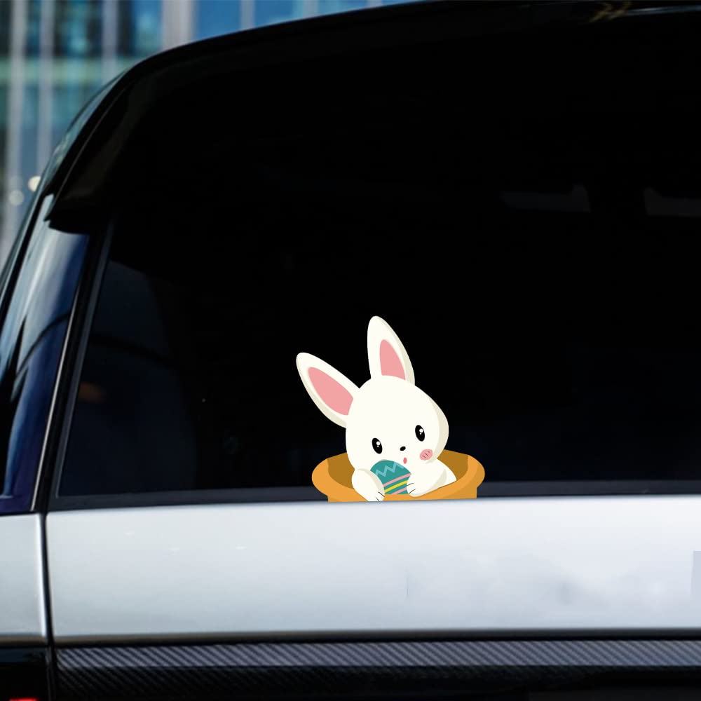 Nouiroy Calcomanía Autoadhesiva Para Automóvil Con Diseño De Conejo, Diseño De Conejo De Pascua, Decoración Navideña Para Autos, Ventanas, Parachoques, Computadora, Laptop (conejo Feliz