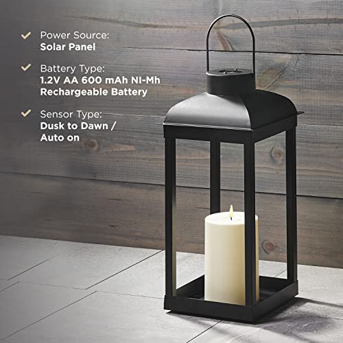 Outdoor Candle Lantern, Solar Powered - 15 Inch Tall, Black Metal, Open Frame (No Glass), Dusk To Dawn Timer, Decorative Large Led Lantern Lights For Front Porch, Garden Or Patio Decor #TOP5