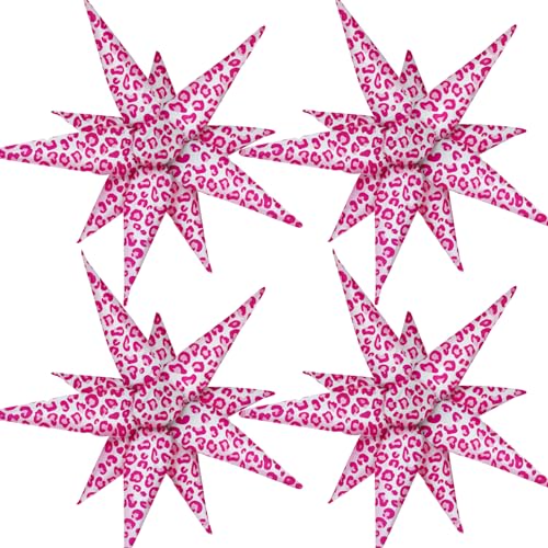 Image of 4psc Pink Leopard Balloons Cheetah Balloons Explosion Star for Preppy Birthday Party Decorations SPA Party Decor Pink Leopard Party Decorations Bachelorette Party for Girls Women Y2K Party Supplies