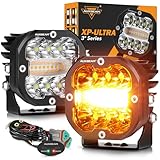 Auxbeam 3 Inch 96W Amber White LED Light Pods XP-Ultra Series 6 Modes Dual Color Fog Light Cube Spot Flood Combo Strobe Lights Driving Offroad Ditch Lights for Truck Jeep, Pair