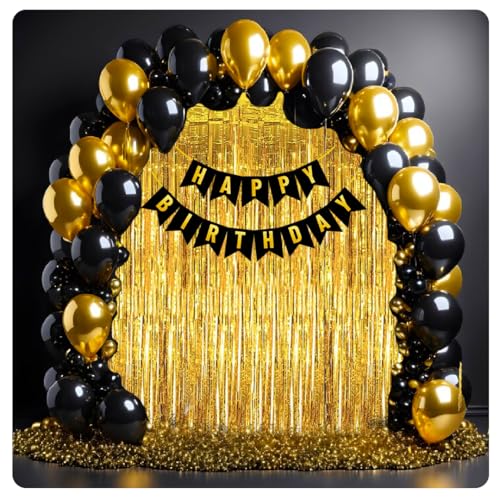 Image of Wanna Party Happy Birthday Decoration Items - Pack of 34, Birthday Decorations Kit | Black and Gold Balloons for Birthday Decoration | Birthday Decorations for Husband | Balloon Decoration Items