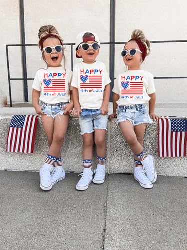 Image of Toddler Boys 4th of July Shirts Kids American Flag T-Shirt Girls Patriotic Short Sleeve Tees Cotton Top Clothes 1-7T