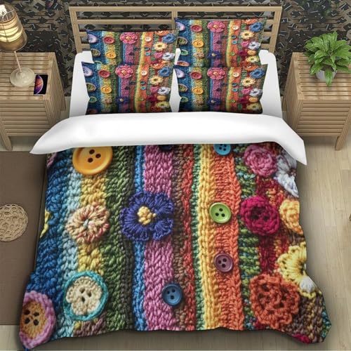 Housse de couette fleurs au crochet 3D microfibre de prestige super douce 140x200