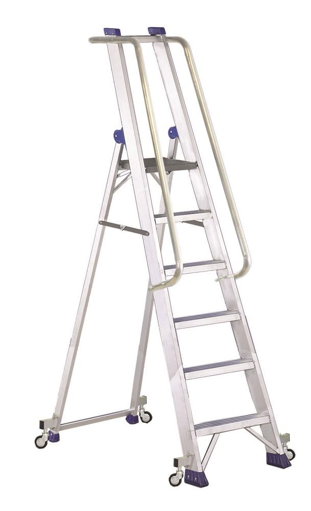 Svelt Scala Professionale in Alluminio con Piattaforma, Corrimani e Parapetto – 4 Ruote Autobloccanti e Gradini Antisdrucciolo (6 Gradini)
