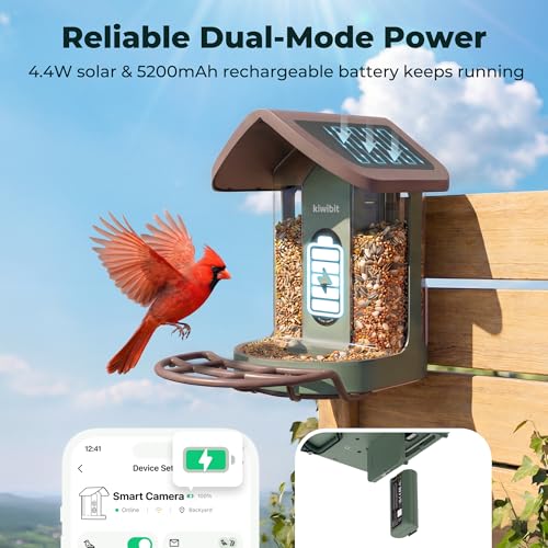 Image of Kiwibit Solar Smart Bird Feeder with Camera, 4K Live Video, No Subscription