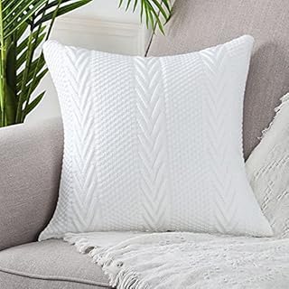 Mandioo Cotton Knitted Decorative Throw Pillow Covers Soft Cozy Outdoor Cushion Cases Luxury Modern Pillowcases for Couch Sofa Bed 18x18 Inches White