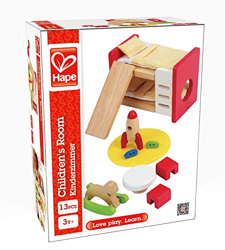 Hape Holz Kinderzimmer Möbel | Detailgetreues Kinderzimmer Puppenhaus Möbelset Inklusive Stockbett, Tisch, Stühle Und Rakete – Bild 4