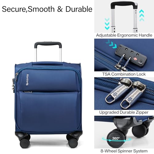 Image of Hanke Softside Expandable Luggage 16 /20 /24 /28 Inch Carry On Luggage for Travel Checked Luggage Suitcases with Wheels & TSA Luggage Large Suitcase, Blue, 16-Inch Underseat, Underseat Carry on Luggage