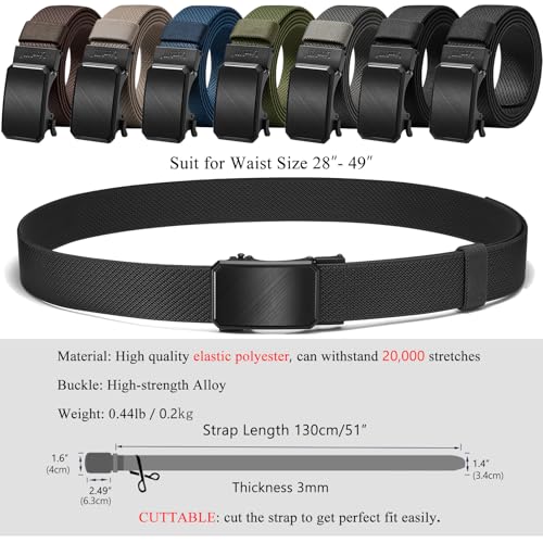 Image of LionVII Mens Belt Ratchet Stretch, Work Belt for Men Elastic Slide with Automatic Buckle for golf, Adjustable to Fit 28-49 inch Waist
