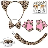 Velozenithize Costume Leopardo, Costume Leopardo Bambino Include Orecchie Leopardo, Papillon e Adesivi per il Viso, Adatto per Feste a Tema Animali, Giochi di Ruolo e Occasioni Simili
