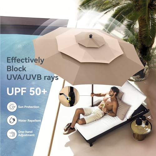 Image of PHI VILLA 10ft Outdoor Patio Umbrella for Outside, 3 Tier Vented Round Market Table Umbrella Windproof for Backyard, Deck, Garden, Beige & Tan(No Base)