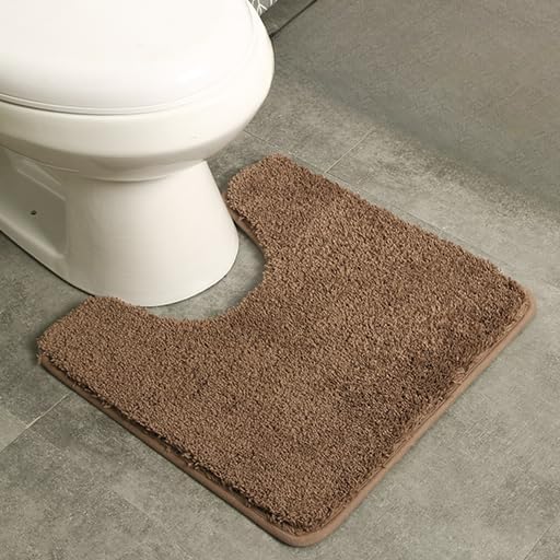 Alfombras de baño para inodoro contorneadas en forma de U, antideslizantes y absorbentes, ultra suaves, peludas y gruesas (terciopelo beige, 20 x 24