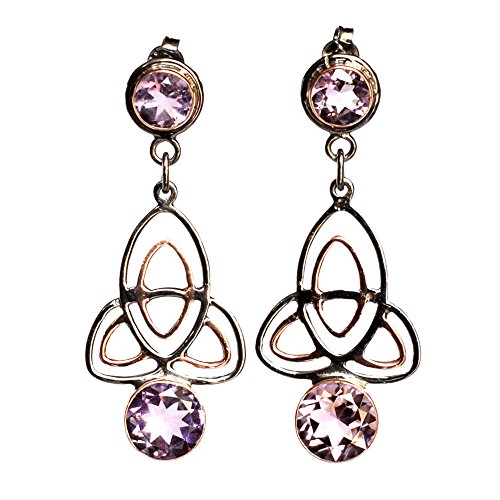Boucles d'oreilles améthyste violette 10 et 7 mm en argent sterling plaqué or rose et noir pour femme