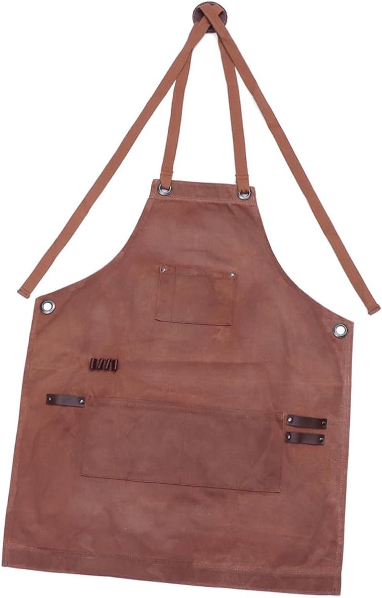 BESPORTBLE Woodworking Apron with Tool Pockets Waxed Canvas Work Apron for Men Comfortable Cross Back Design for Carpenters Gardeners and Enthusiasts