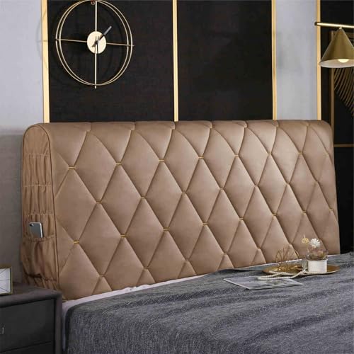 Housse de tête de lit en coton et soie à plumes avec poches latérales pour têtes de lit double, grand et très grand lit, lavable en machine, design rembourré doux, kaki, 1,9 m