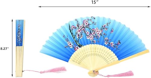 Miniatura 3 de HUNANBANG 4 abanicos de mano plegables de bambú oriental, regalo de boda, regalos de fiesta, decoración de bricolaje, tamaño 8 14 pulgadas, paquete