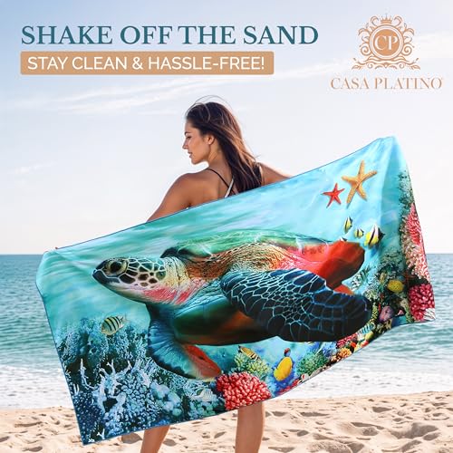 Casa Platino Extra große Strandtücher, 180 x 81 cm, 2 Stück, schnelltrocknend, sandfreie Mikrofaser-Handtücher, beidseitig bedruckt… – Ansicht 2