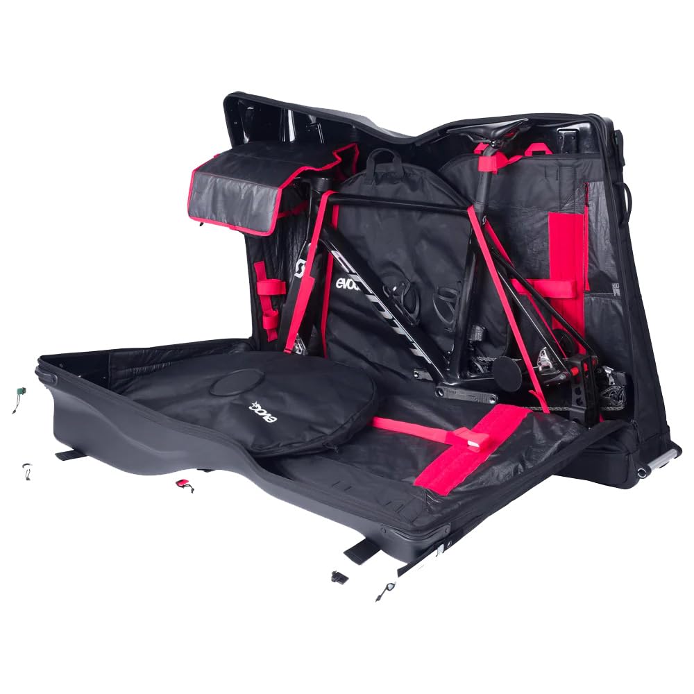 EVOC ROAD BIKE BAG PRO Walizka rowerowa (składana torba transportowa na rowery szosowe i triathlonowe, bez kokpitu i siodełka, CLIP-ON WHEEL 3.0, maks. rozstaw osi 112 cm, z BIKE STAND PRO)