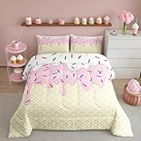 Colorful Candy Comforter for Girls Kids,Pink White Ice Cream Comforter Set Queen Size Home Decor,Soft Popsicle Bedding Set,Cream Cake Teens Bedroom Down Duvet,1 Comforter with 2 Pillowcases