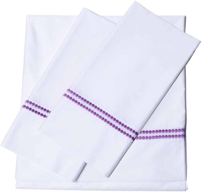 Tribeca Living Dot Embroidered 400 Thread Count Deep Pocket Sheet Set, Twin/X-Large, Purple
