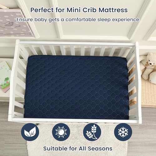 Image of david's kids 2 Pack 38''x25'' Waterproof Mini Crib Mattress Protector, Fitted Pack N Play, Playard and Mini Crib Mattresses, Ultra Soft Breathable Pad Cover for Boys Girls Neutral, Grey & Navy Blue