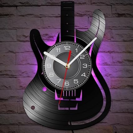 Timethink 12 Inch Guitar LED Wall Clock with 7 Luminous Modes, Musical Instruments Clock Remote