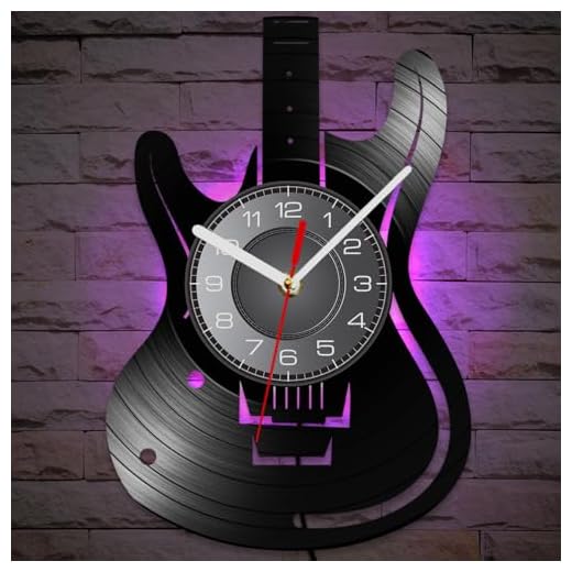 12 Inch Guitar LED Wall Clock with 7 Luminous Modes, Musical Instruments Clock Watch Silent Non Ticking Guitar Shaped Wall Clock for Music Room Rock N Roll Decor Music Lovers Guitarist Gifts