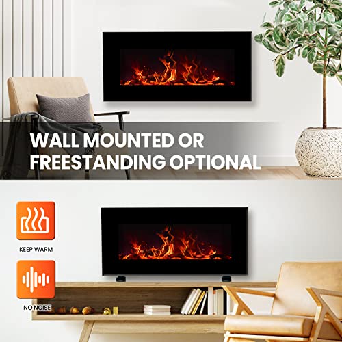 Flame&Shade Wall Mounted Electric Fireplace, 34-Inch Wide Flat Screen, Freestanding Or Hanging Portable Room Heater With Remote #TOP1