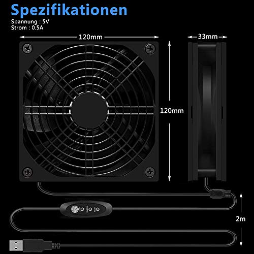 AMTSEE Ventilatore USB da 120 mm, doppio PC, 3