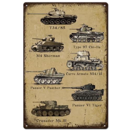 SUPERDANT World War II Tank Metal Signs Military Tin Signs ww2 Tanks Wall Plaques Iron Poster Art for Boy Home Living Room Bedroom Vintage Decor Man Cave Gift
